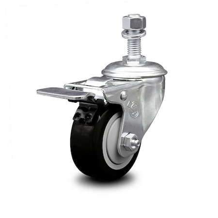 3.5 Inch Black Polyurethane Swivel 12mm Stem Caster With Total Lock Brake